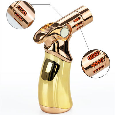 Four Jet Burner Refillable Butane Cigar Kitchen Flame Lighter Adjustable Bakhoor