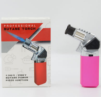 Pink Refillable Kitchen Bartender Torch Lighter Single Flame Rotating Angles Flame