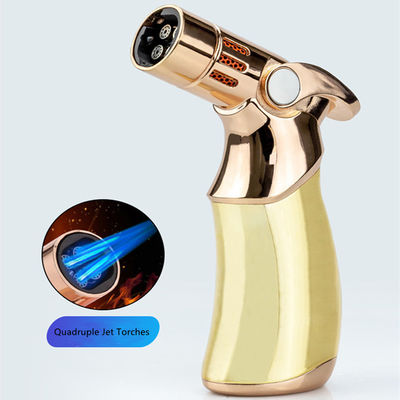 Four Jet Burner Refillable Butane Cigar Kitchen Flame Lighter Adjustable Bakhoor